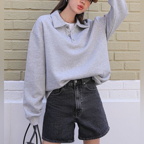 Vintage Sweaters - Gray Vintage 90s Fleece Polo Long Sleeve Sweater